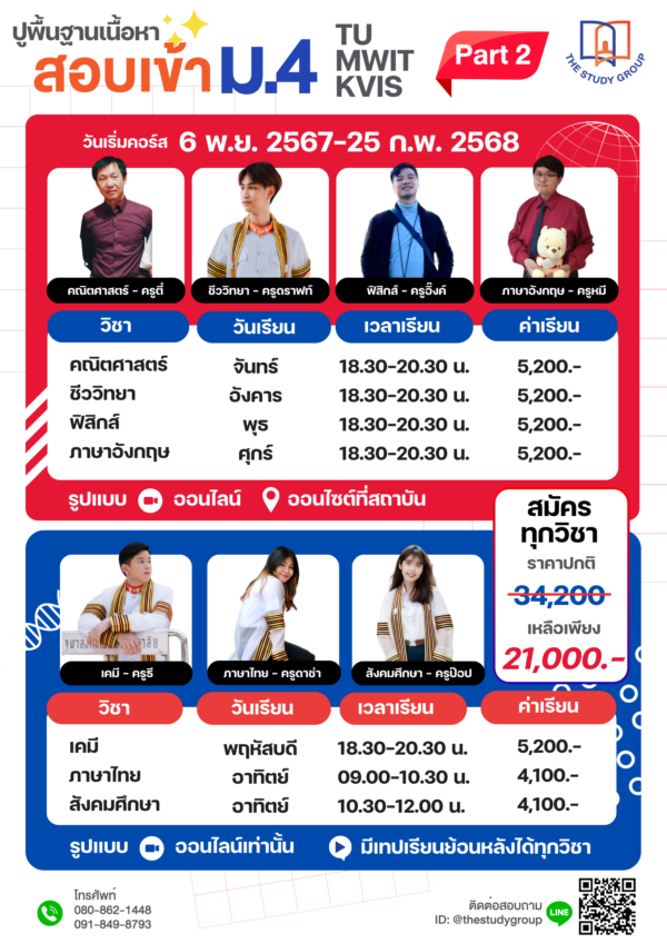 คอร์สปูพื้นฐานสอบเข้า ม.4 TU MWIT KVIS Part 2 (แบบวีดีโอ) - Image 2