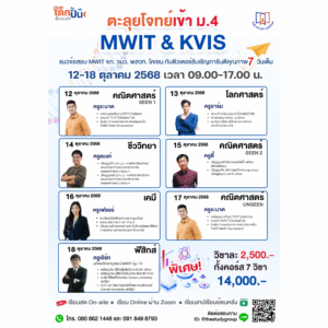 A6804 ตะลุยโจทย์ สอบเข้า ม.4 MWIT KVIS '68 [onsite | online | VDO]