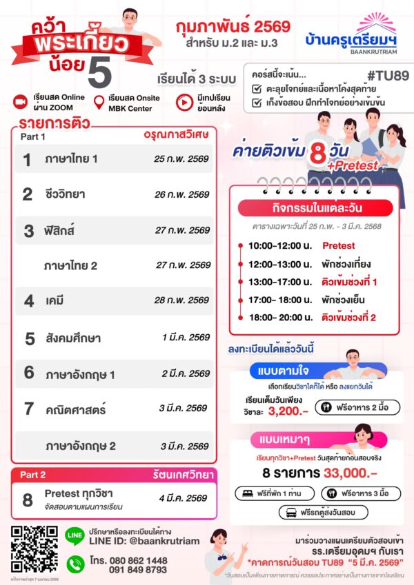 B6805 คว้าพระเกี้ยวน้อย 5 (TU89) สำหรับ ม.1-ม.3 | บ้านครูเตรียม - Image 2