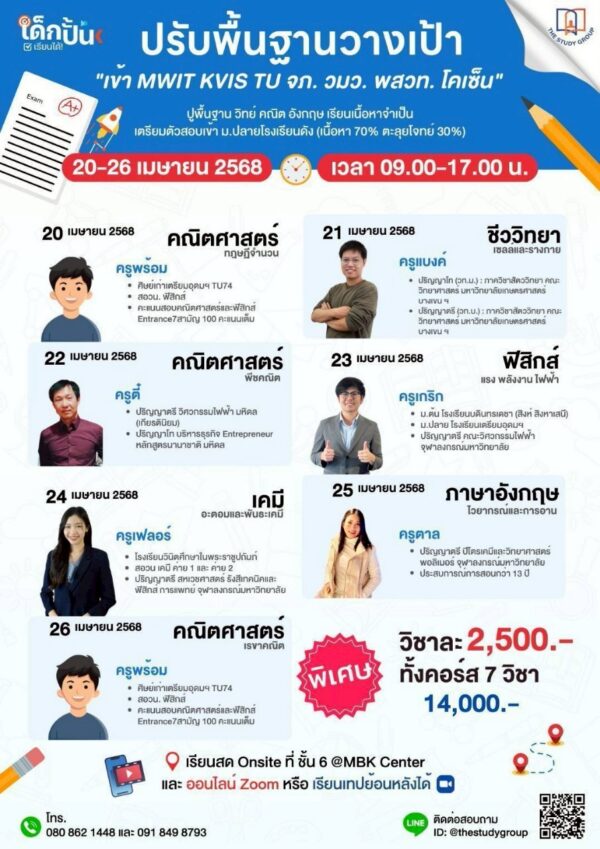 A6801 ปรับพื้นฐาน วางเป้าเข้า ม.4 TU MWIT KVIS - Image 2